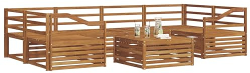 vidaXL Outdoor-Sofagarnitur 7 pcs Natur Massivholz Akazie, Gartenmöbel, modernes Outdoor-Sofa, strapazierfähiges Set, Terrassen-Lounge und Sitzgruppe