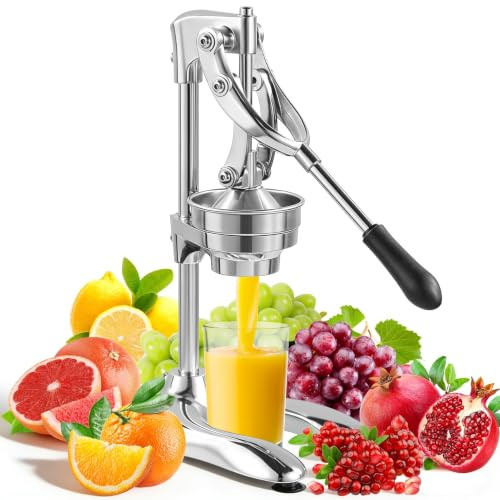 uifame Cast Iron Juicer, Manual Juicer with Filter, Heavy Duty Lemon Squeezer and Manual Fruit Press for Orange, Lime, Grapefruit, Lemon and Pomegranate Squeezer, Silver