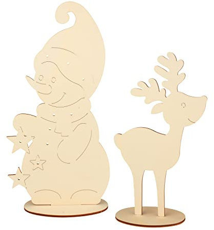 Stehfiguren Schneemann und Elch, beleuchtbar, Pappelholz, H 51,5 cm