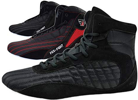 FOX-FIGHT Kampfsport Schuhe | für Damen und Herren | Atmungsaktiv Flexibel | Wildleder | Ringerschuhe | Athletik Fitnesschuhe Bodybuilding | 41 / schwarz