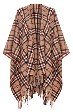 Poncho Cape Ruana 100% Lammull, Camel Thomson