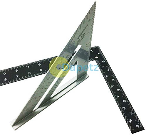 Dapetz ® 6 Aluminium Alloy Speed Roofing Square Measuring Triangle Guide Dual Markings Metric and Imperial With 300mm x 150mm 12 X 8 Rafter Square Carpenters and Woodwork Tool