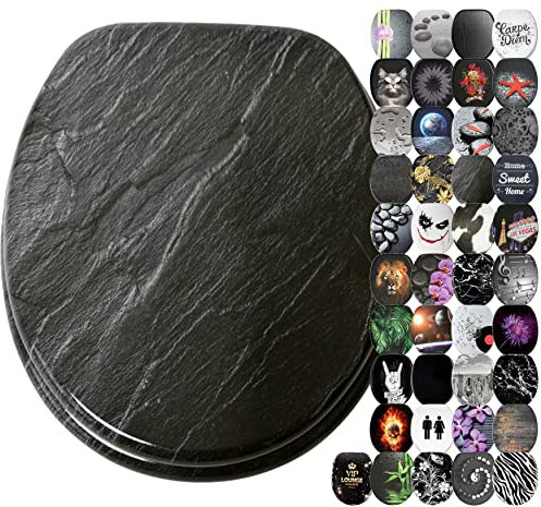 Sanilo Sedile WC con chiusura ammortizzata, grande scelta di copriwater neri da legno robusto e di alta qualità (Granito)