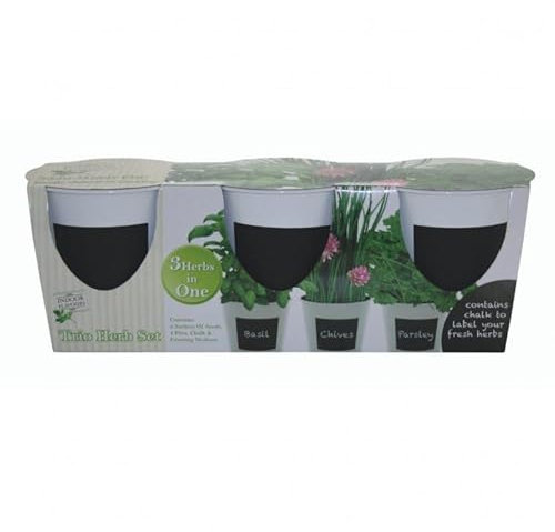 Kit Coltivazione di Basilico, Prezzemolo e Erba Cipollina, con vasi, terriccio e semi