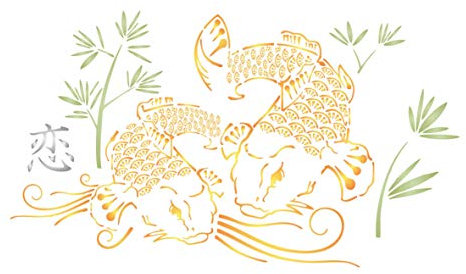 Koi Mural Schablone, 44,45 x 25,40 cm, asiatische orientalische Koi-Karpfen-Fisch-Tier-Schablonen