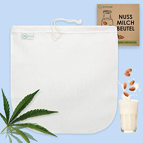 Ecoroyal Nussmilchbeutel Bio waschbar hochwertiger Nussmilch Beutel aus Hanf 30 cm Nut Milk Bag Passiertuch Mandelmilch Tuch Filtertuch Saft