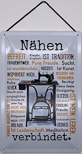 Blechschild mit Kordel 30 x 20 cm Nähen verbindet ! - Blechemma