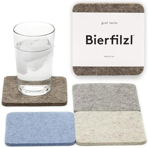 Graf Lantz - Bierfilzl Merino Wool Square Coasters Set of 4 - Cobblestone (4x4x5mm) - Absorbs 30% Weight, Natural German Wool - Heat Resistant, Sustainable, Reusable - Home Decor, Coffee Table Decor