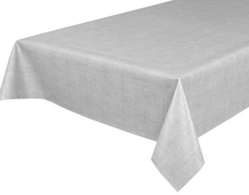 BEAUTEX Wachstuchtischdecke abwaschbar, Leinen hellgrau, Oval 140x200 | Wasserundurchlässiger Tischschutz mit versiegelter Oberfläche, pflegeleicht, robust und vielseitig für drinnen und draußen