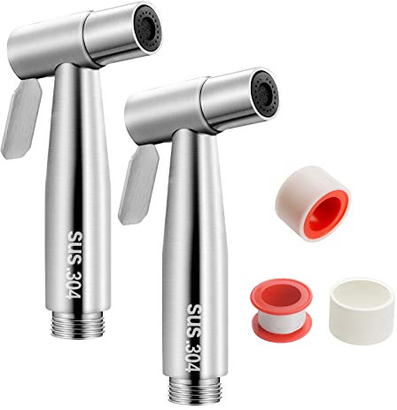 GZkushi 2 Stück Bidet Handbrause WC Duschkopf Bidet Sprühkopf 304 Edelstahl Sprayer für Badezimmer Hygiene Toilettenpapier Windelreinigun, mit Teflonband