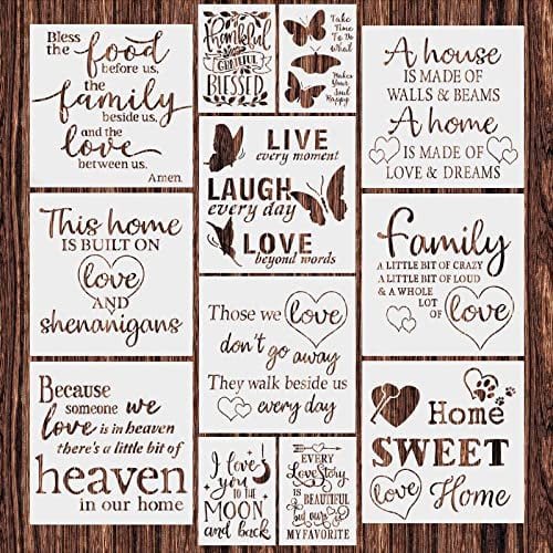 OOTSR 12 Stück Inspirierende Wort Schablonen, Kunststoff Wiederverwendbare Schablonen DIY Schablonen Vorlagen für Scrapbooking, Fenster Möbel Holz Wanddeko, 30.5 x 30.5 cm & 15 x 21 cm