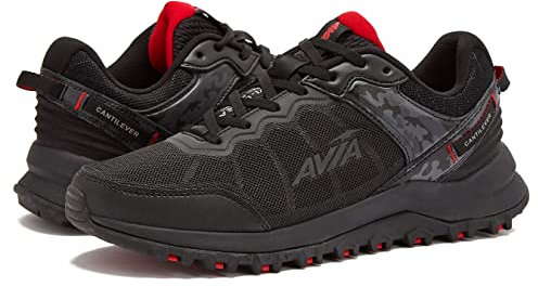 Avia Ultra Men’s Trail Running Shoes, Lightweight Breathable Mesh Sneakers for Men - Black/Red, 7 Medium