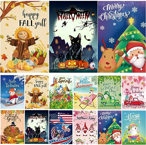 Saisonale Gartenflaggen Set mit 12 doppelseitigen 30.5x45.7 cm Hofflaggen, kleine Gartenflaggen für draußen, Weihnachten, Frühling, Sommer, Herbst, Winter, Urlaub, Gartenflaggen für alle Jahreszeiten