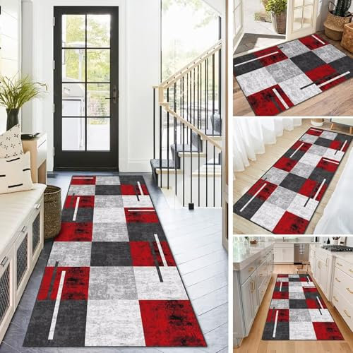BAYUE Läufer Teppich Lang Flur rutschfest Waschbar 100X400CM,Modern Küchen Teppich Polyester Dauerhaft, Schlafzimmer Muster Carpet, für Wohnzimmer Büro Esszimmer, Anpassbar Teppichläufer Meterware