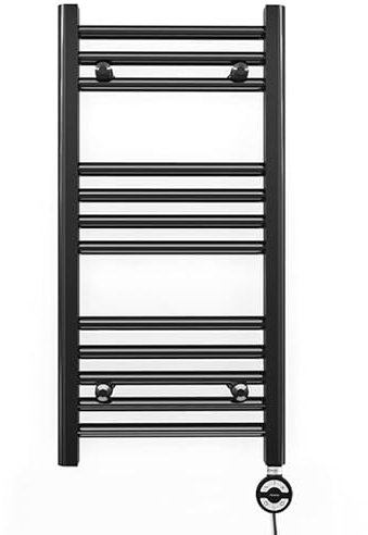 Myhomeware 400mm Wide Black Electric Bathroom Heated Towel Rail Thermostatic Warmer Radiator Precise Control (400 x 700 mm (BTU: 988))