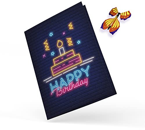 FETTIPOP DIY Überraschungs Schmetterlingskarte Geburtstagskarte (Neon), Happy Birthday Karte Fliegender Schmetterling