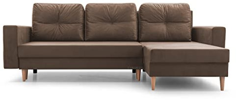 MOEBLO Ecksofa Carl – Ottomane Links und rechts montierbar, Couch für Wohnzimmer, Schlafsofa Sofagarnitur Sofa Eckcouch L-Form Wohnlandschaft, mit Bettkasten und Schlaffunktion (Braun)
