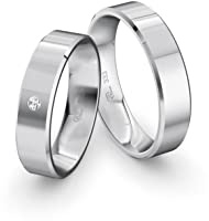 JC Trauringe Weißgold 333 Paarpreis Eheringe Gold | Verlobungsringe Gold breit 5,0 mm I Partnerringe mit Gravur in edler Schatulle I 2 Hochzeitsringe Herrenring & Damenring mit Stein