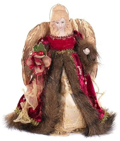 Goodwill Weihnachtsengel-Engel Stoff-Perlen-Federn Rot-Creme H 20 cm