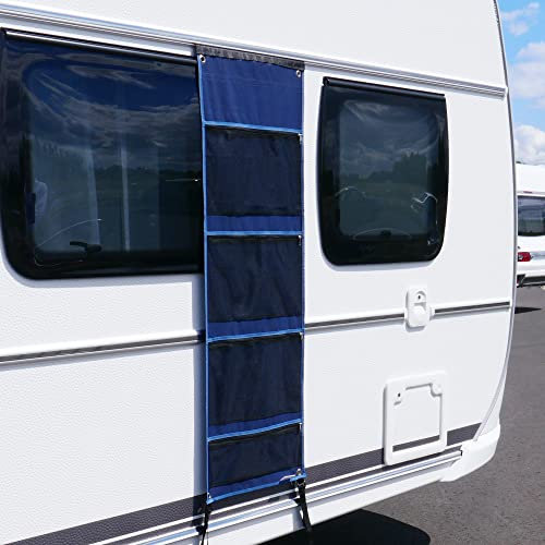 your GEAR Caravan Organizer – Hängeregal/Hakenleiste für Wohnwagen 45-140 cm | Varianten Pocket, Shoe, Tablet, Wide, Mesh, Hook | Camping Aufbewahrung 4-12 Fächer (Mesh | 140 x 45 cm | 4 Fächer)