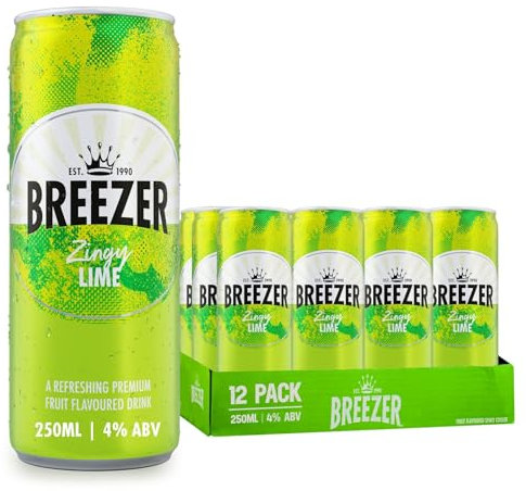 BREEZER Lime alcoliche aromatizzate al lime, 4% ABV, 12 x 25cl / 250ml, pronte da bere, lattine alcoliche premiscelate