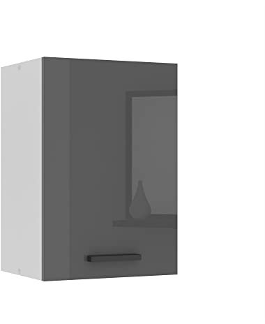 Belini Hängeschrank Küche, Küchenschränke SG. Breite 40 cm. Oberschrank mit 1 Tür, Küchenhängeschränke, Wandschrank Hängend, Silber Hochglanz