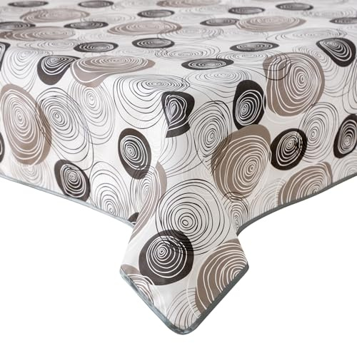 Tischdecke abwaschbar - Wachstuchtischdecke 110 x 140 cm - Kreismuster | Rutschfest & wasserfest aus PVC, Vlies-Unterseite & Paspelrand - für Küche, Esszimmer, Garten & Balkon