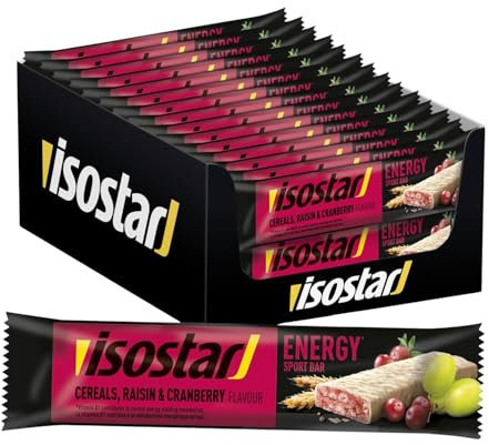 Isostar - Energy Sport Riegel mit Cerealien- und Cranberrygeschmack - Energy Riegel mit Kohlenhydraten - Gesunder Snack für Sportler - Reduziert die Müdigkeit - 1 Packung mit 30 Riegeln à 40 g