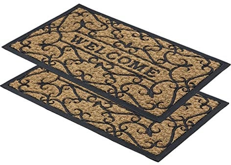 Astra rutschfeste Fußmatte außen wetterfest - Coco Deluxe Eingangsmatte aus Gummi und Kokos antibakteriell - Schmutzfangmatte 45x75cm 2er Set Relief Welcome
