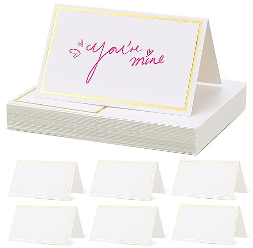 NUOBESTY 40pcs Place Cards with Gold Foil Stamping Border Blank Table Name Place Card for Table Setting for Weddings Birthday Party Supplies