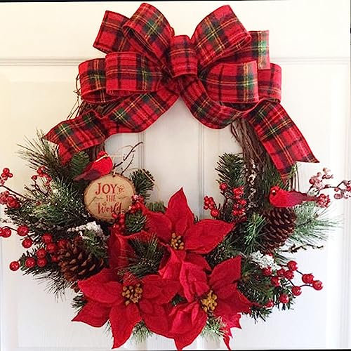 Ghirlanda di Natale da 30cm, ghirlanda per porta con palline di Natale, fiori di Natale, bacche e pigne per la porta d'ingresso, il camino e la decorazione della parete decorazione interna ed esterna