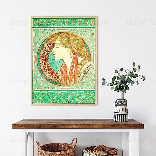 Vintage Alphonse Jugendstil-Plakate mit abstrakter Frau, Leinwandgemälde und Drucke, Wandkunst, Bild für Wohnzimmerdekoration, 40 x 60 cm (15,7 x 23,6 Zoll), ohne Rahmen