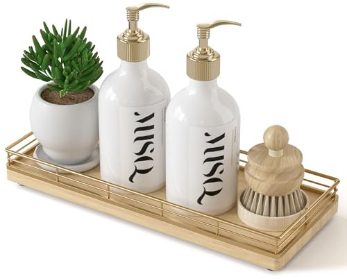 Bandeja de cocina decorativa de madera de roble, soporte de esponja de jabón de platos de 11.2 pulgadas de largo para fregadero, encimera, organizador de sal y pimienta para comedor, perfume, joyería,