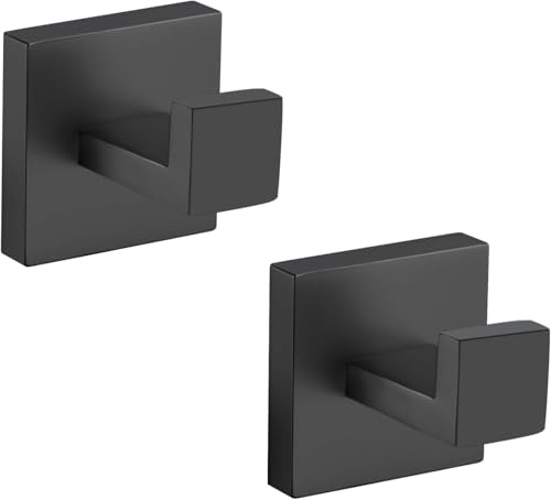 YACVCL Bathroom Towel Hook Matte Black Screw in Door Hooks 2 Pack | Robe Coat and Clothes Hooks Hanger SUS304 Stainless Steel Heavy Duty Wall Hooks for Bathroom Kitchen Bedroom