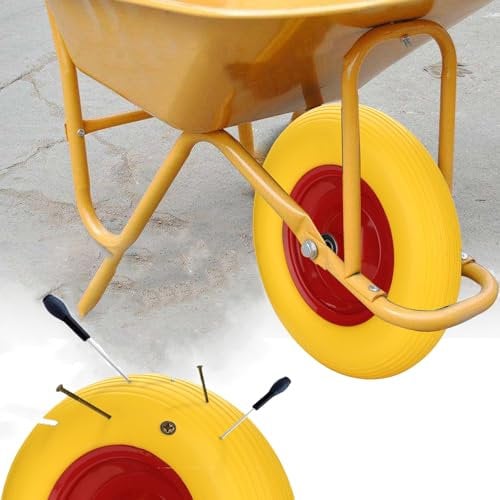 Ansobea Schubkarrenrad mit Achse - Reifen mit Stahlfelge - 4.80/4.00-8 - Durchmesser 390 mm - Pannensicher Ersatzrad Gummirad Schubkarren Rad -Vollgummi mit Achse- Eins