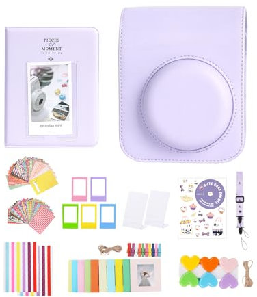 11 in 1 Accessories Kit for Fujifilm Instax Mini 12 Camera With Camera Case+Photo Album+DIY Sticker+Wall Hanging Frame+L Tabletop Frame (Lilac Purple)