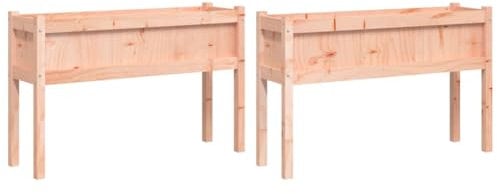 vidaXL Solid Douglas Wood Garden Planters, 2 pcs – Durable, Unpainted Wooden Flower Pots with Legs for Outdoor Gardening & Decoration