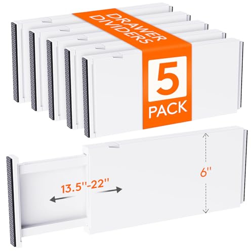 Lifewit 5 Set Schubladentrenner, Verstellbar Schubladen Trenner für Innenlänge 34–50cm & Höhe>15.5cm Organizer Ordnungssystem für Küche/Kleiderschränke/Schreibtisch, Weiß