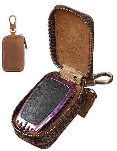 Generisch 1/2-Schlüssel-Sicherheit – Fahrzeug-Schlüsselhalter, RFID-blockierende Hülle, handlicher Schlüsselanhänger mit Leder, Reißverschluss-Signalblockiertasche für Schlüsselanhänger, 5,1 x 10,2 x