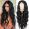 PORSMEER Lange Schwarz Wellig Perücke, 66cm Lace Mittelscheitel Lockige Perücke Natürliche Hitzebeständig Synthetische Perücke für Frauen Tägliche Party