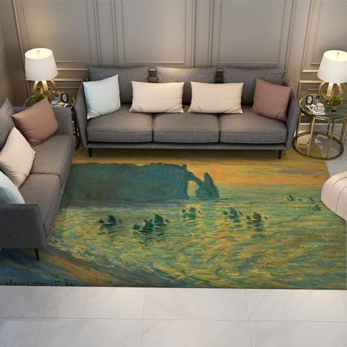 LANDERSION Claude Monet Teppiche Die Klippe von Aval, Etrétat Teppich für Wohnzimmer Küche Esszimmer Büro Arbeitszimmer Moderner waschbarer Teppich mit niedrigem Flor 70x120cm