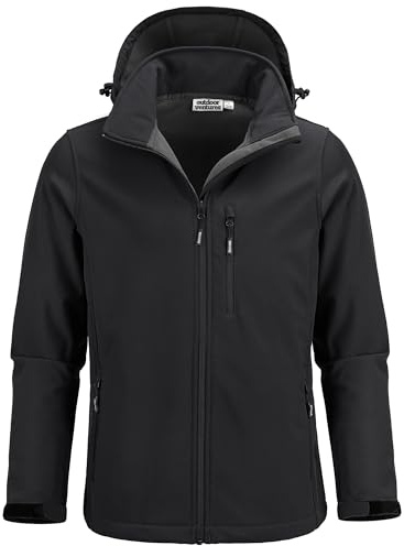 Outdoor Ventures Softshelljacke Herren Wasserdichte Leichte Übergangsjacke | Warme Fleece Gefüttert Jacke Herren, Wanderjacke mit Abnehmbare Kapuze, Winddichte Regenjacke, Funktionsjacke mit 6 Taschen