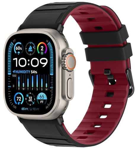 Tasikar Correa compatible con Apple Watch 49mm 46mm 45mm 44mm 42mm correa de transpirable de silicona para hombres y mujeres compatible con Apple Watch Ultra SE serie 10 9 8 7 6 5 4 3 1, Negro Rojo