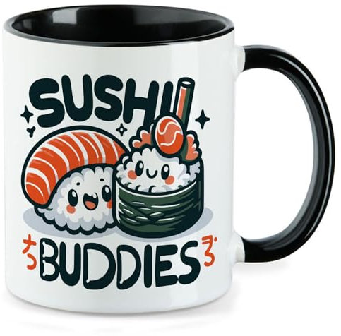 Huuraa Kaffeetasse Sushi Buddies Sushirollen Geschenk 330ml Schwarz Sushi Buddies Präsent
