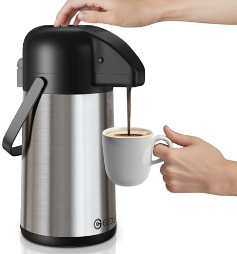 Airpot Kaffeekanne zum Warmhalten - Großer Kaffeespender 1,9L mit Pumpe - Edelstahl Isolierurne für Heißgetränke, Wasser, Tee, Schokolade - Getränkespender