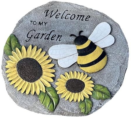 Welcome to My Garden Stone - Sonnenblume Trittstein, Biene und Sonnenblume Harz Deko Garten Trittstein | Biene und Sonnenblume Willkommen Garten Stein Harz Exquisite Kreative Biene Garten Stein für