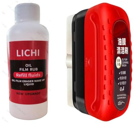 Automotive Oil Film Cleaning Brush, Glass Coating Efficient Car Glass Oil Film Cleaner Glass Cleaning Board, Universal Glass Cleaning Wipe Board for Windshield Improves Clarity（1pc Red+1pc Cleaner）