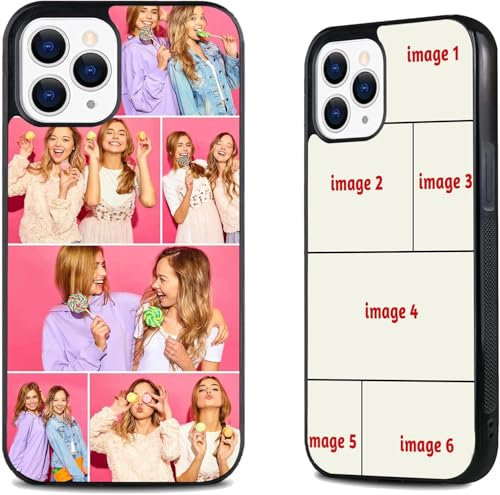 EKAM Personalised Phone Case For Apple iPhone 16, 15, 14, Pro, Max, Mini, Plus 13, 12, 11, X, XS, XR, SE, 8, 7 - Custom Photo Shockproof TPU Back Cover, Personalize Image Collage Layout (6 Images)
