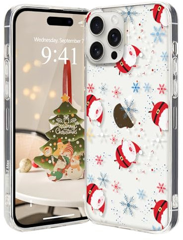 Lafunda Cover natalizia compatibile con iPhone 16 Pro in silicone trasparente con motivo Claus, ultra sottile per iPhone 16 Pro