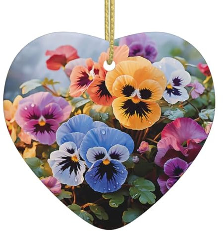 Stiefmütterchen Blumen Weihnachtsbaum Keramik Hängende Stiefmütterchen Blumen Herzform Weihnachtsbaum Ornamente Doppelseitig Bedruckte Weihnachtsanhänger für Xmas Familie Party Urlaub Dekor